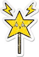 distressed sticker of a cute cartoon magic wand png