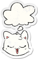 cartoon cat face with thought bubble as a distressed worn sticker png