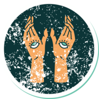 iconic distressed sticker tattoo style image of mystic hands png