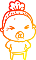 warm gradient line drawing of a cartoon angry old woman png