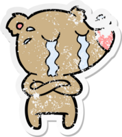 distressed sticker of a cartoon crying bear png