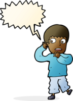 Cartoon verängstigter Junge mit Sprechblase png