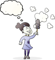 mano dibujado pensamiento burbuja dibujos animados zombi mujer limpiar el polvo png