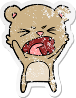 distressed sticker of a angry cartoon bear shouting png