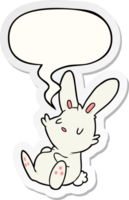 mignonne dessin animé lapin en train de dormir avec discours bulle autocollant png