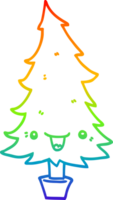 rainbow gradient line drawing of a cute cartoon christmas tree png