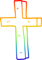 rainbow gradient line drawing of a cartoon gold cross png