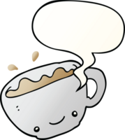 cartoon cup of coffee with speech bubble in smooth gradient style png