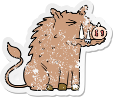 distressed sticker of a cartoon warthog png