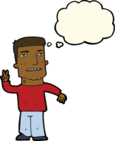 cartoon man giving peace sign with thought bubble png