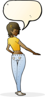 cartoon pretty girl in jeans and tee with speech bubble png