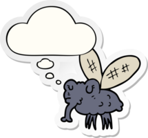 cartoon fly with thought bubble as a printed sticker png