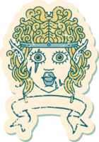 Retro Tattoo Style elf barbarian character face with banner png