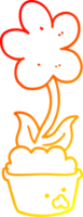 warm gradient line drawing of a cute cartoon flower png