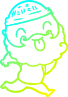 cold gradient line drawing of a running man with beard sticking out tongue png