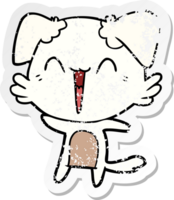 distressed sticker of a happy little dog cartoon png