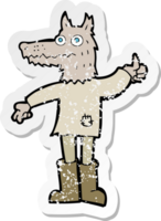 retro distressed sticker of a cartoon wolf man png