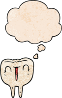 cartoon happy tooth with thought bubble in grunge texture style png