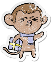 distressed sticker of a cartoon annoyed monkey png