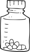 hand drawn black and white cartoon jar of pills png