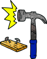 mão desenhado texturizado desenho animado rabisco do uma martelo e unhas png