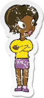 retro noodlijdende sticker van een cartoon mooie vrouw png