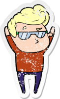 distressed sticker of a cartoon cool guy png