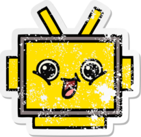 distressed sticker of a cute cartoon robot head png