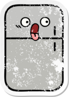 distressed sticker of a cute cartoon fridge  zer png