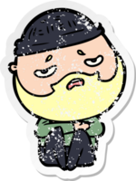 distressed sticker of a cartoon worried man with beard png