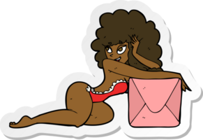 sticker of a cartoon pin up woman with box png