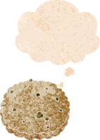 dibujos animados galleta con pensamiento burbuja en grunge afligido retro texturizado estilo png