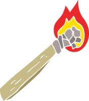 flat color illustration of burning wood torch png