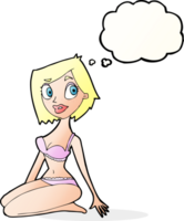 cartoon pretty woman in underwear with thought bubble png