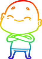 rainbow gradient line drawing of a happy cartoon bald man png