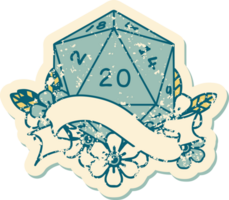 Retro Tattoo Style natural twenty D20 dice roll png