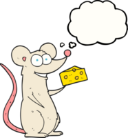 hand drawn thought bubble cartoon mouse with cheese png