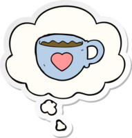 ik liefde koffie tekenfilm kop met gedachte bubbel net zo een gedrukt sticker png