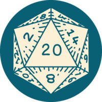 Retro Tattoo Style natural 20 D20 dice roll png