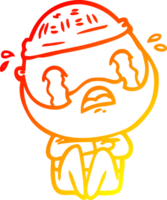 warm gradient line drawing of a cartoon bearded man crying png