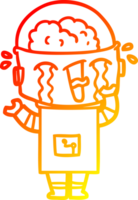 warm gradient line drawing of a cartoon crying robot png
