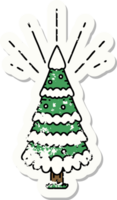 worn old sticker of a tattoo style snow covered pine tree png
