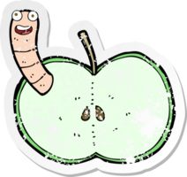 retro distressed sticker of a cartoon apple with worm png