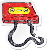 retro distressed sticker of a cartoon cassette tape png