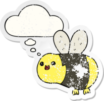 cartoon bee with thought bubble as a distressed worn sticker png