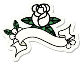 tattoo style sticker with banner of a single rose png