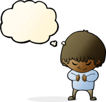 cartoon shy boy with thought bubble png