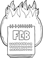 hand drawn black and white cartoon calendar showing month of february png