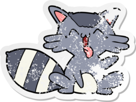 distressed sticker of a cute cartoon raccoon png