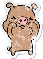 bedrövad klistermärke av en tecknad grinig gris png